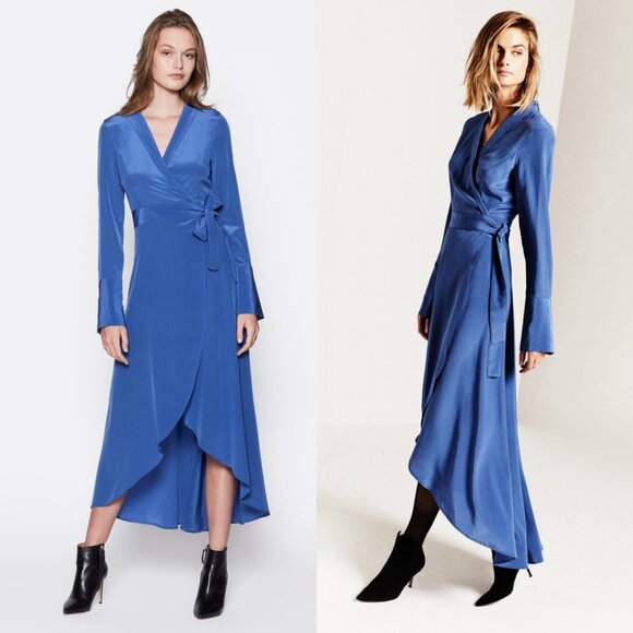 Equipment Dresses & Skirts - NWT Equipment Gowin Silk Wrap High Low Hem Midi Dress Letterman Blue XS, S $428